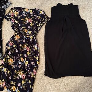 Black Floral Tie-Waist Midi Dress - Women's